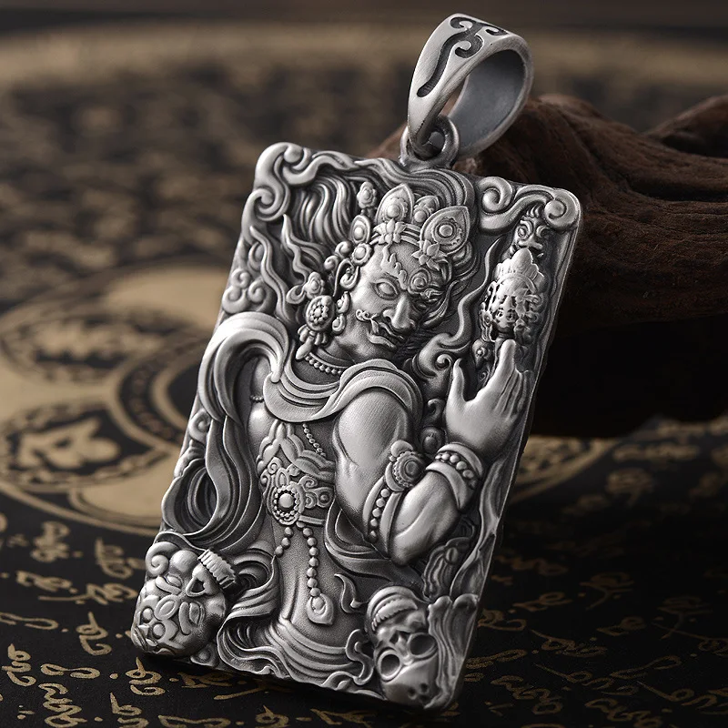 Ozdobenie horného človeka, nehybný Mingwang Rooster Natal Buddha prívesok, pánske 999 Sterling Silver, Thai Silver náhrdelník, amulet