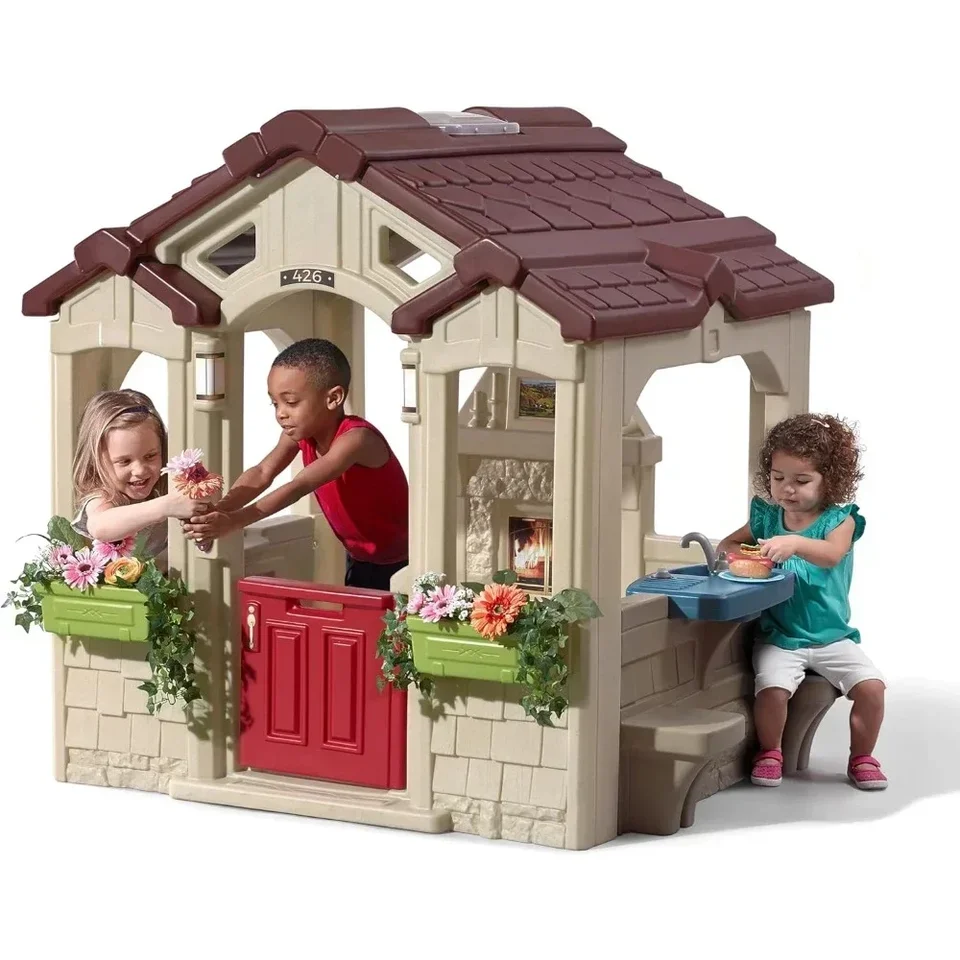 Očarujúce chaty pre deti Playhouse, Indoor and Outdoor Playset, Interaktívne zvuky, batoľatá vo veku 2+ rokov, ľahko zostaviteľné dvorky