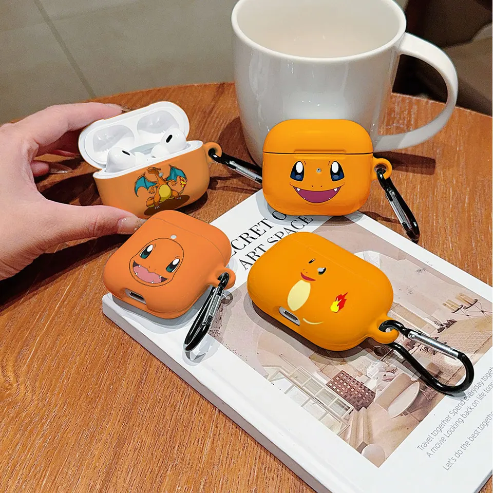 P-Pokemons C-Charizards Shock odolný voči ochrannému lesklému lesklému HD tvrdého počítača slúchadla pre airpods 1 2 3 4 Pro Pro2 s kovovým háčikom