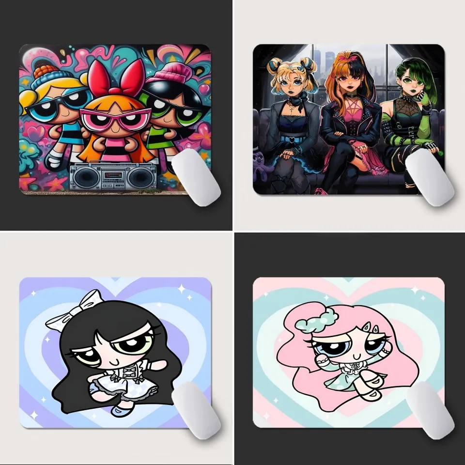 P-spowerpuff-girls myš na myši s malými kancelárskymi počítačovými stôl stolová stolová klávesnica s veľkým podložkou myši vankúšový vankúš.