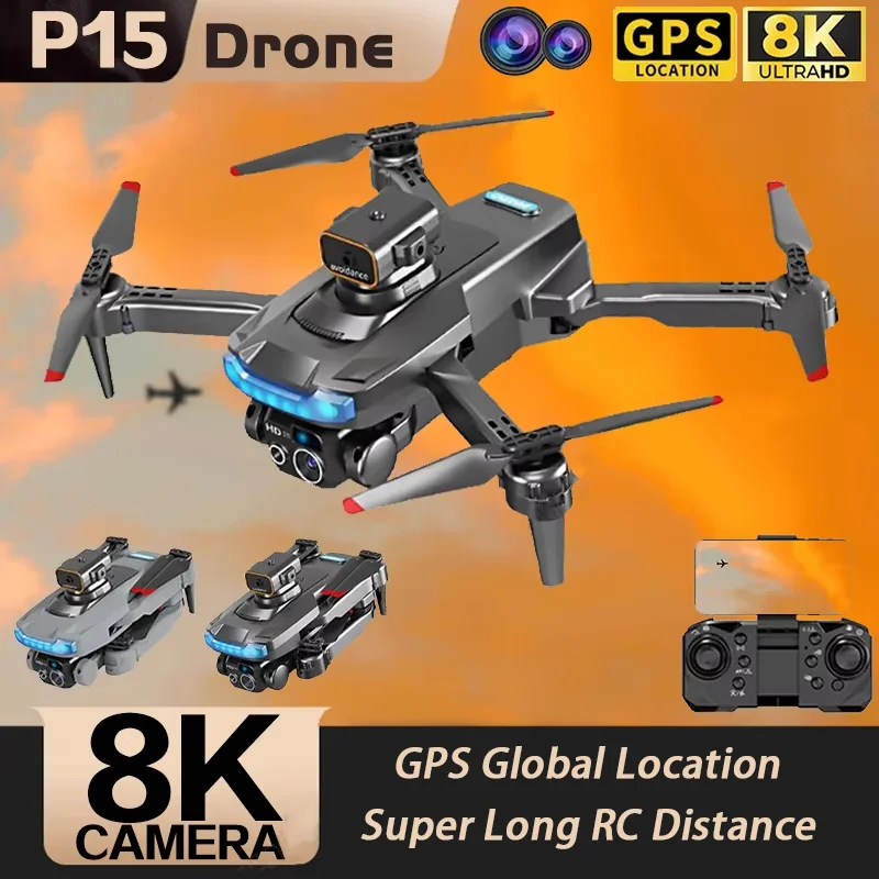 P15 Dron 8K HD Camera Professional Dual GPS fotoaparát DRON Optický tok Lokalizácia Prekážky prekážky zložené hračky Kvadrokoptéry