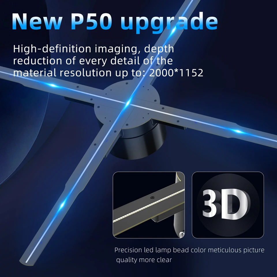 P50 3D HOLOgram projektor ventilátor WIFI CONTROL APT