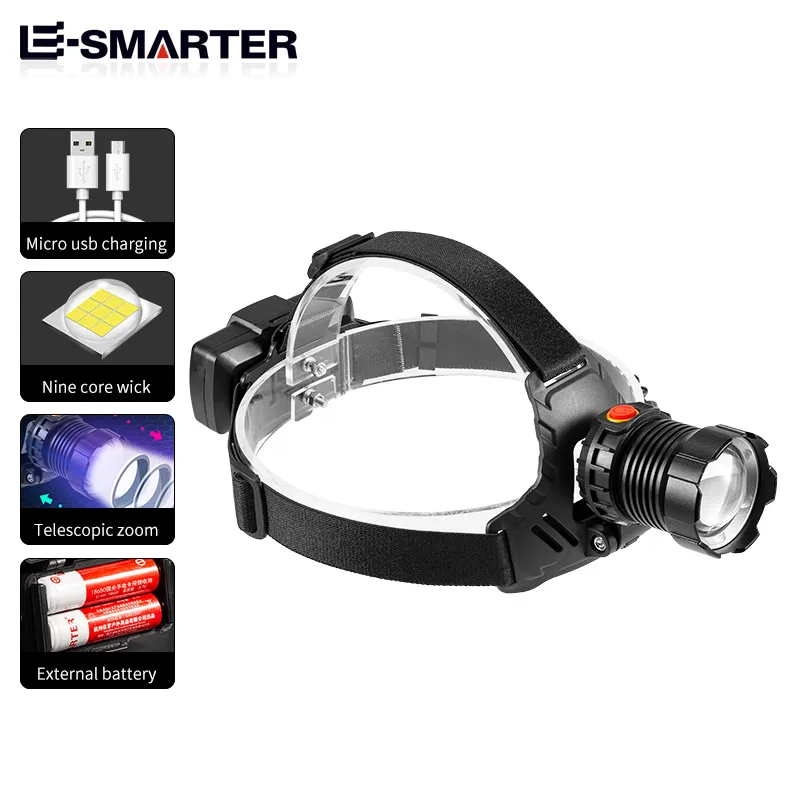 P90 Wick LED Zoom Zoom HEADLAMP VODELÁVNA SVETLO SVETLO SVETLO SVETLÁ SVETLA BATTERSKO 18650*3