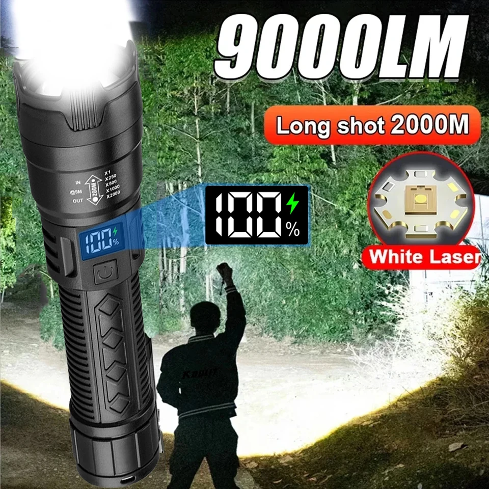 P900 Super Bright LED baterka Zoom Tactical Torch Vstavaná batéria USB Nabíjateľná vodotesná lampa ultra jasná lampa