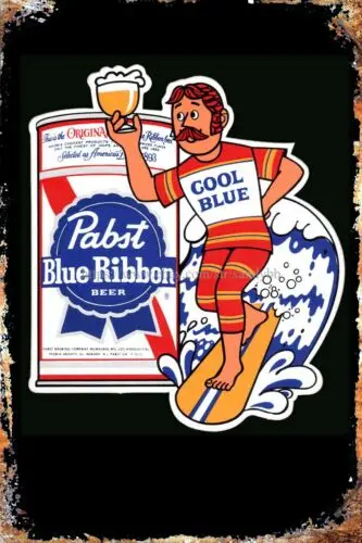 PABST Blue Ribbon Beer Cool Blue Surfing Surfing 70. rokov 20. storočia Kovová plechová stena