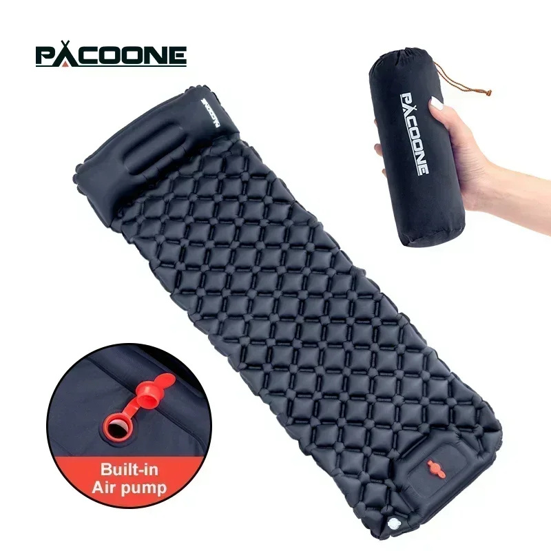 Pacoone Outdoor Camping Sleep Dad nafukovacie matrace s vankúšmi Ultragight Air Mat vstavané nafukovacie čerpadlo Cestovné turistika