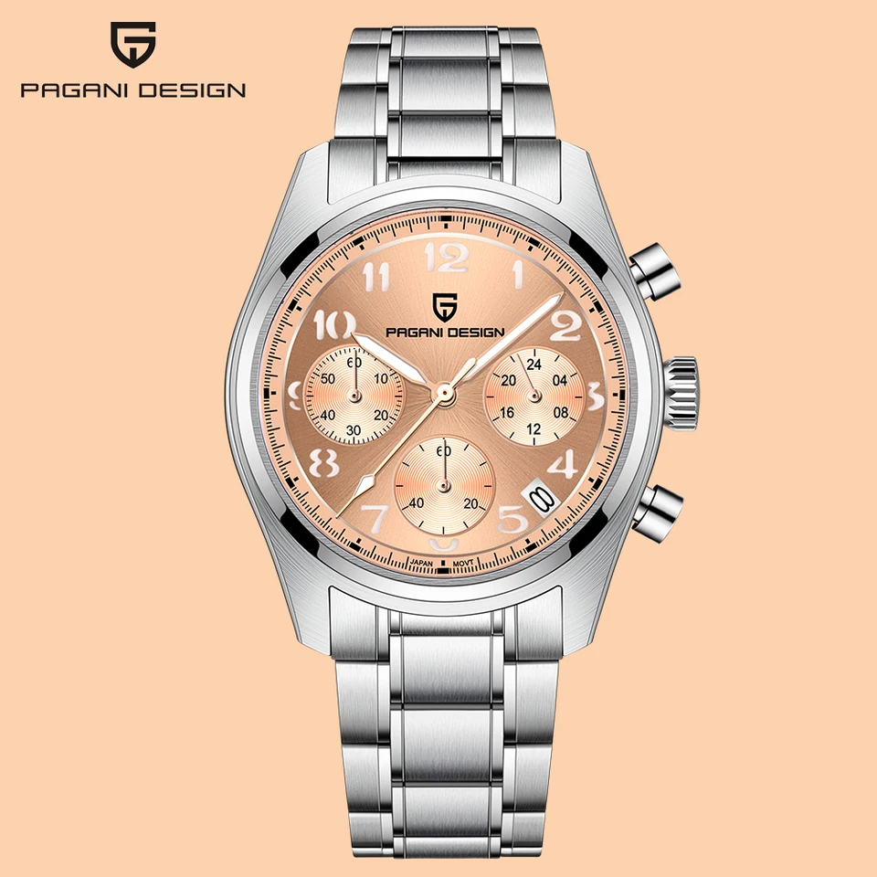 Pagani Design Brand Original Pánsky Quartz Wristwatch Sapphire z nehrdzavejúcej ocele Pilot's Watches PD1773 VK63 Watch for Men