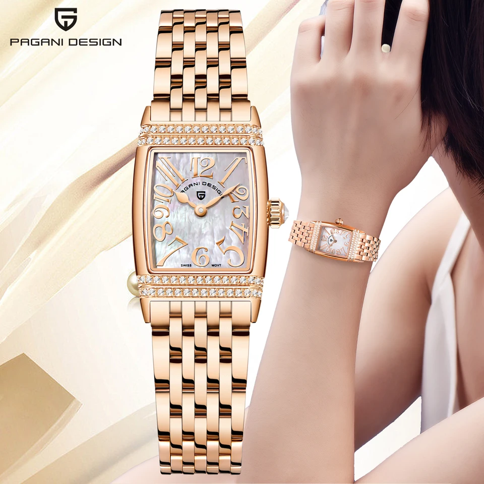 Pagani Design Dámske Quartz Watch Luxusný módny zafír z nehrdzavejúcej ocele Nepooderný náramok s hodinami relogio feminino pd1737