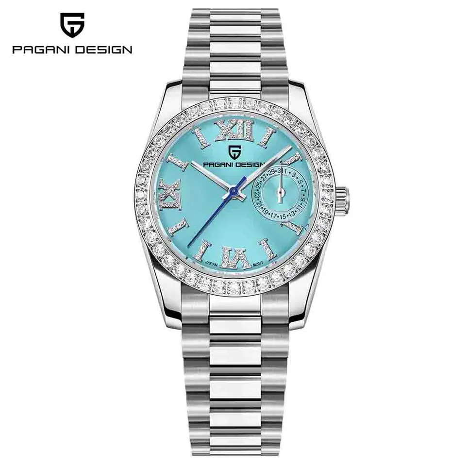 Pagani Design Dámske Quartz Watch PD1776 Sapphire z nehrdzavejúcej ocele módne diamanty Dial Watch for Women vianočný darček
