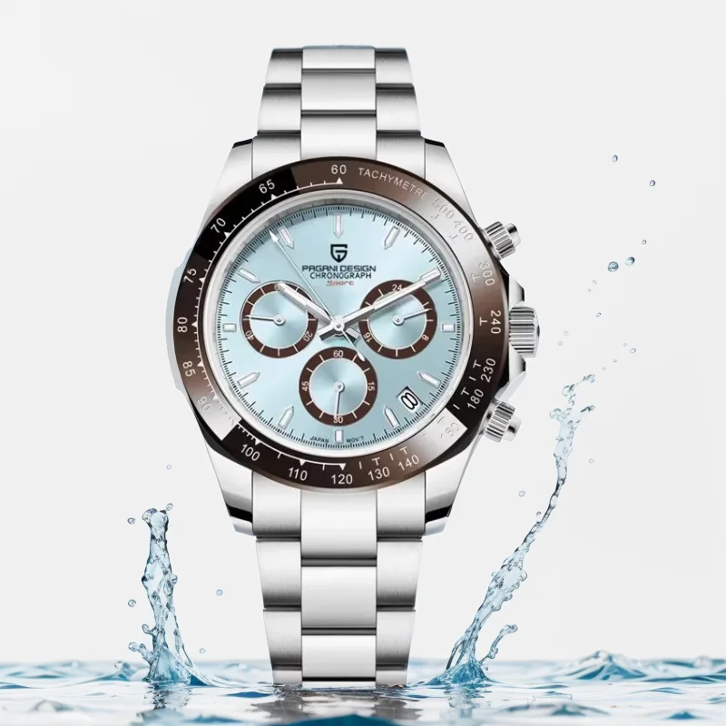 Pagani Design Top Luxury Brand Men hodinky 100 metrov vodotesný kremeňový náramok Sport Chronograph Ar Sapphire Mirror VK63 All Steel