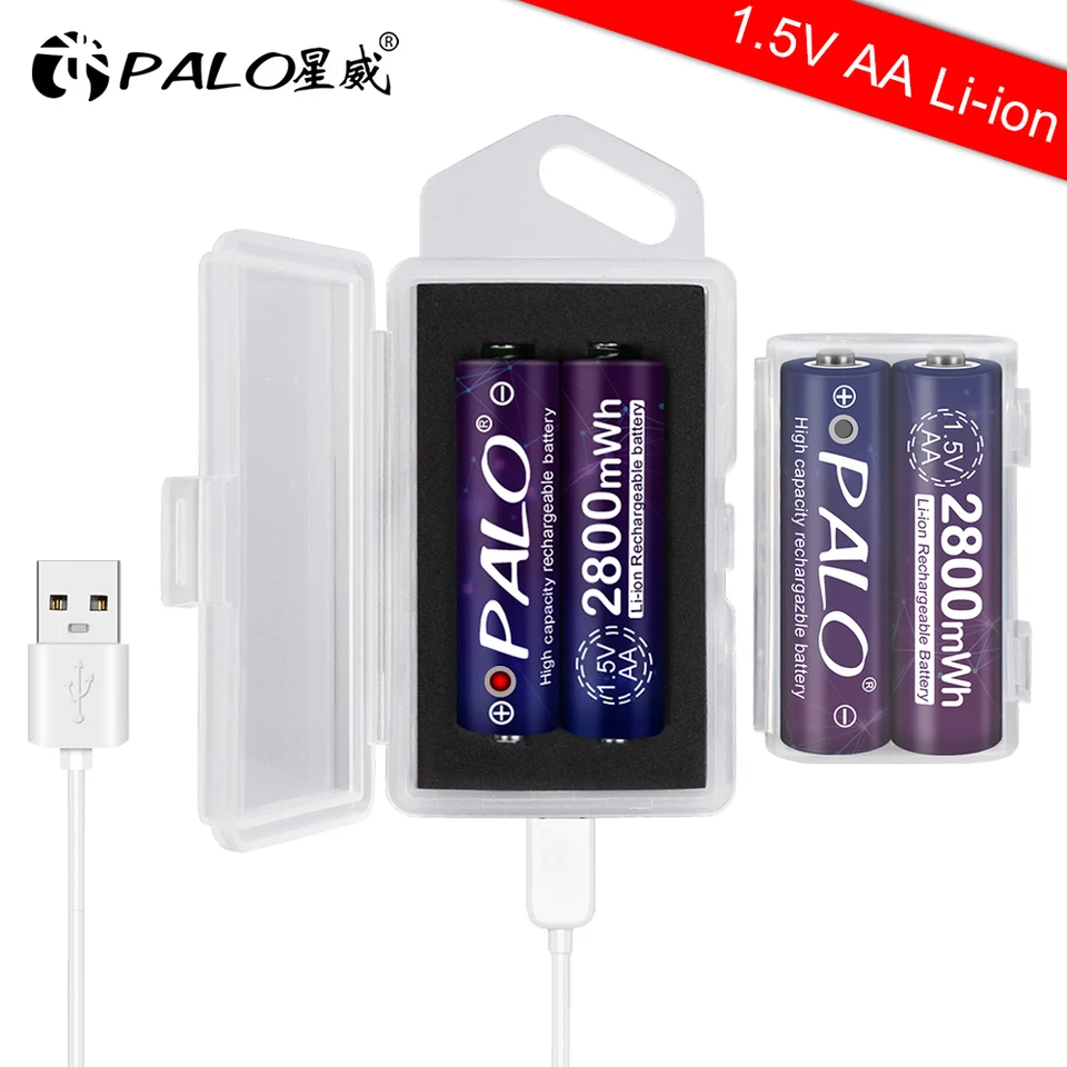 Palo 1,5V AA Li-ion batéria AA lítium li-ión nabíjateľnú batériu AA 1,5 V 2800MWWW s batériou na nabíjanie USB AA 1,5V
