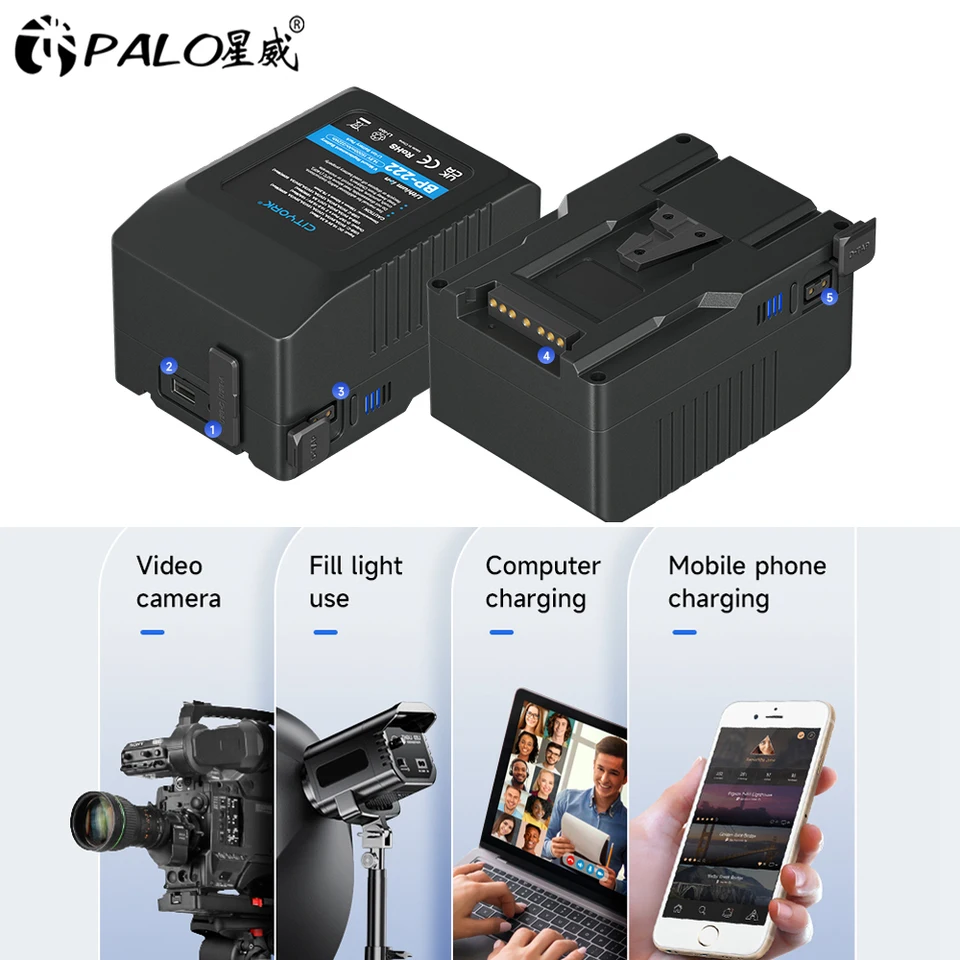 Palo 15000 mAh v Montáž batériu V-Lock lítiová batéria pre vreckové batérie USB pre kamery Sony Canon LED Svetl Smartpho