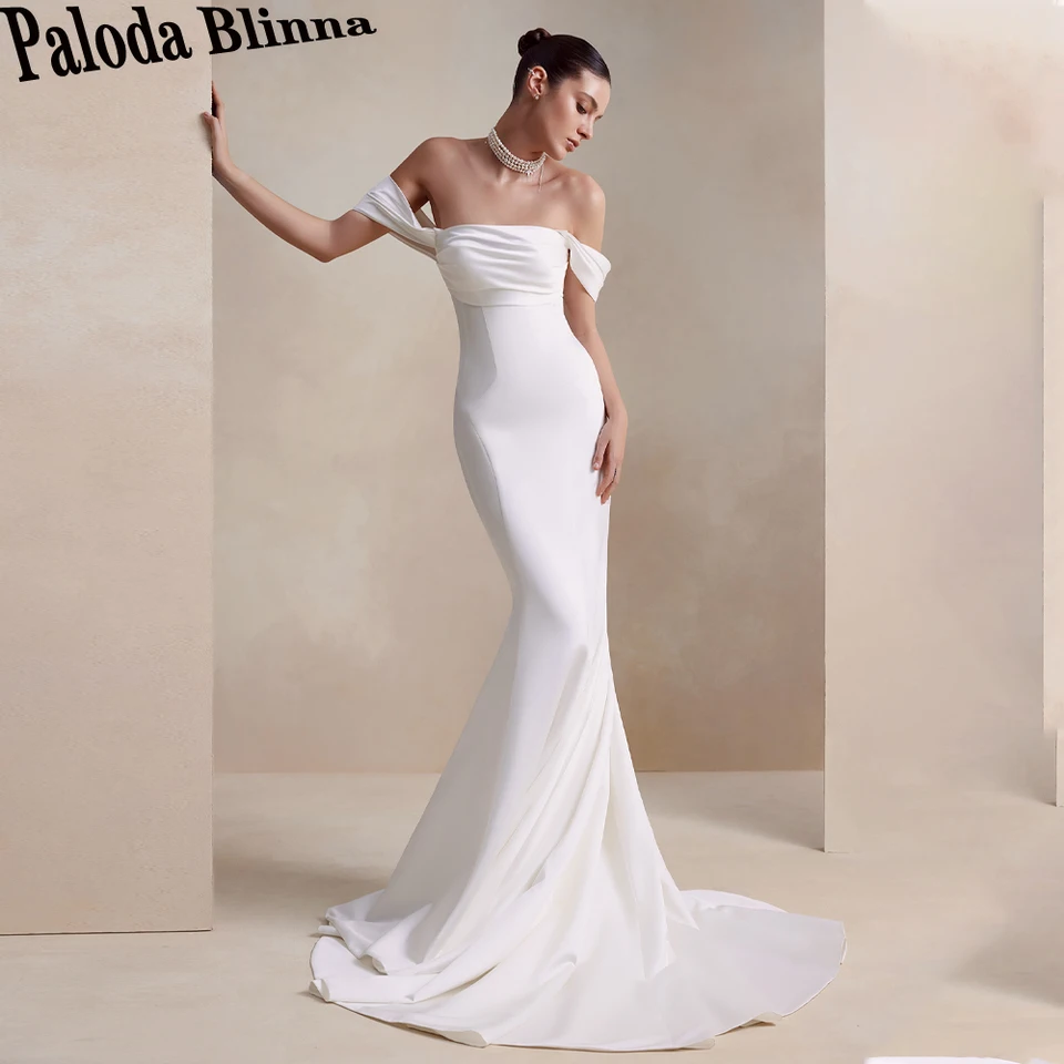 PALODA očarujúce z ramenných svadobných šiat pre nevestu Bodycon bez ramienok Sweep Zipper Vestidos de Novia Prispôsobené