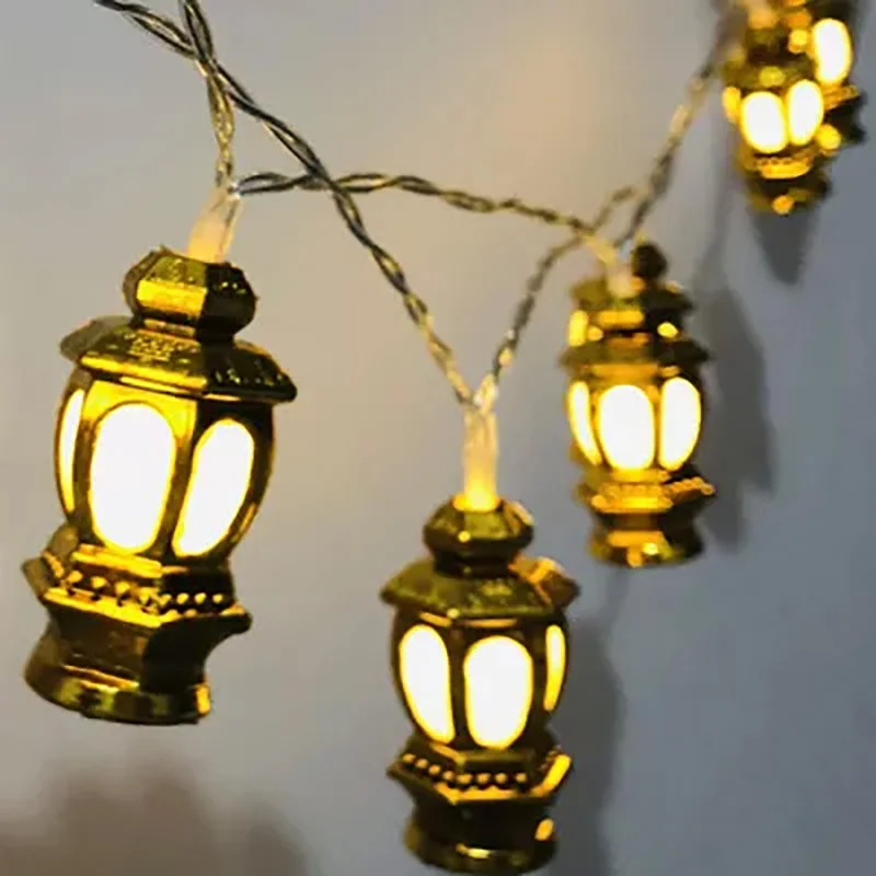 Pamnny 10/20 LED Golden Lantern Fairy String Lights Battery Poháňaná vonkajšia záhrada Ramadán Vianočné večierky Svadobné girlandské svetlo