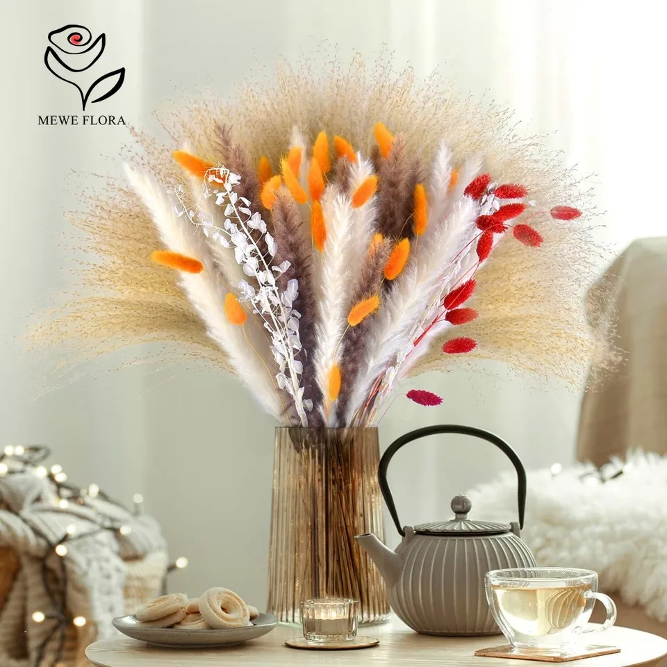 Pampas Grass vianočná novoročná dekorácia Prírodné nadýchané trstiny suché kvetina kytica králika chvost trávu svadba boho domáci pád dekor