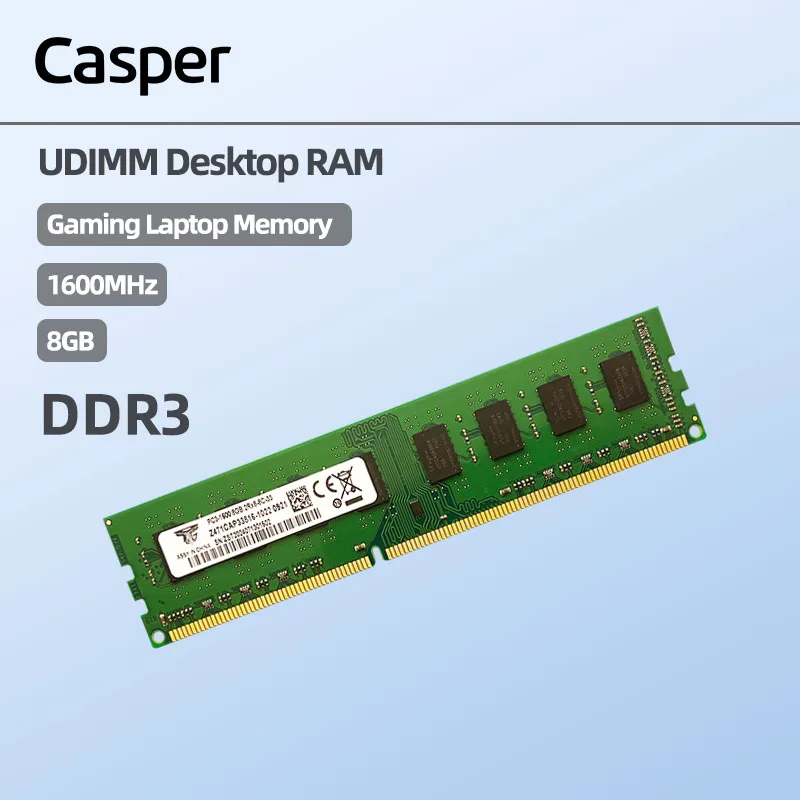Pamäť počítača Casper PC Pamäť DDR3 8 GB 1600 MHz Pamäťový modul PC PC Ram Desktop Office Designer Softvér Hranie hry Fast (Green)