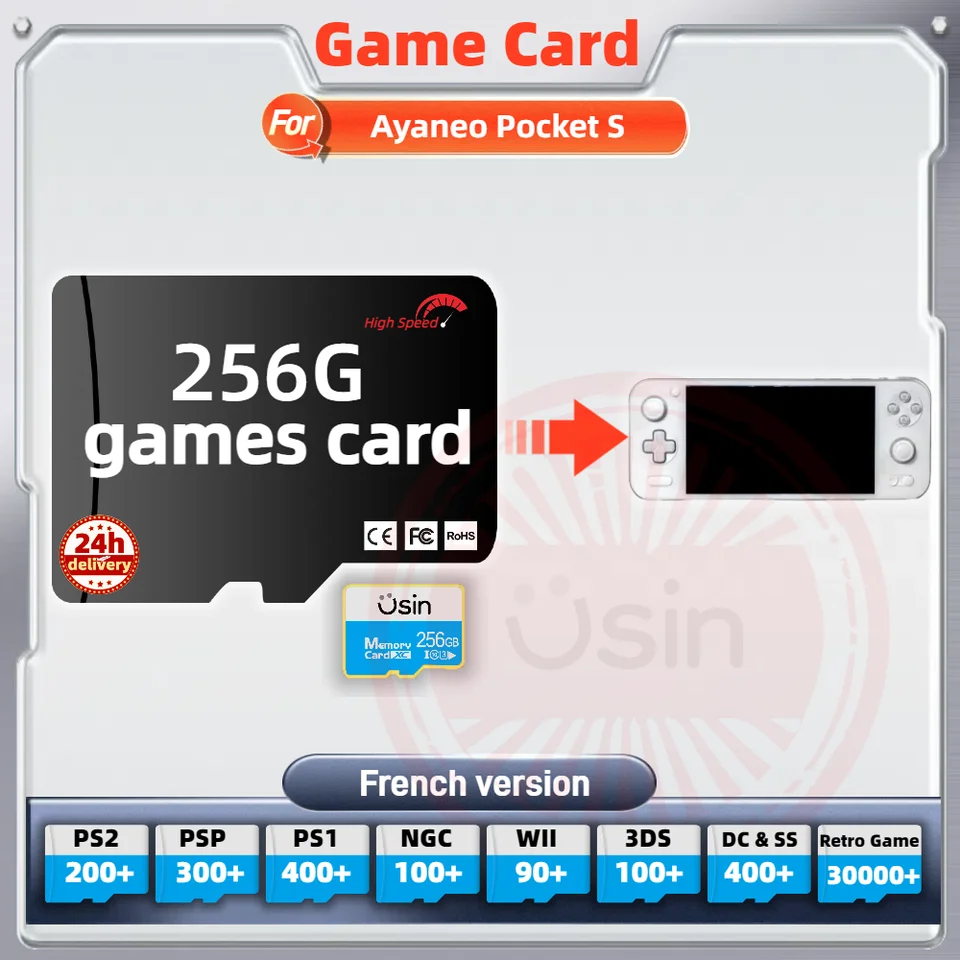 Pamäťová hra pre Ayaneo Pocket S Evo Air French verzia Retro PS2 PSP Games Android Gaming Prenosná prenosná konzola SD H-SPEED 256G