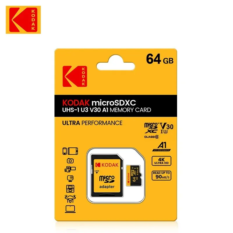 Pamäťová karta Kodak Micro SD 512 GB 256 GB až 90 MB/S Class10 U3 32GB 64GB 128 GB TF karta 4K HD pre adaptér na čítanie kariet USB MicroSD