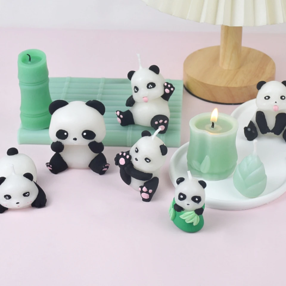 Panda Sviečka silikónové formy roztomilé zvierací sadra živice Vytváranie vtipných bambusových postelí plesne