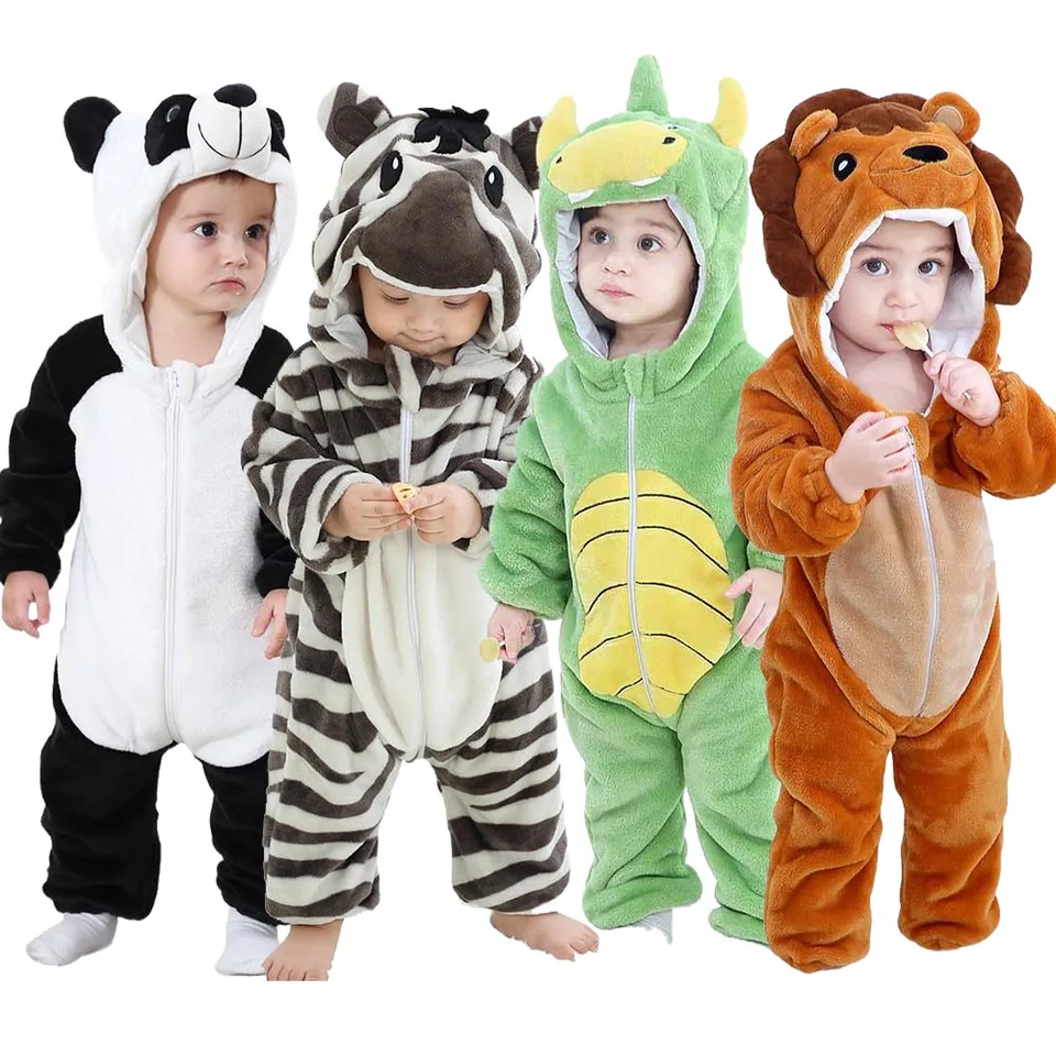 Panda Zebra Turtle Lion Lion Karikatúra Karikačné s kapucňou kombinézy deťmi deťmi jednorože