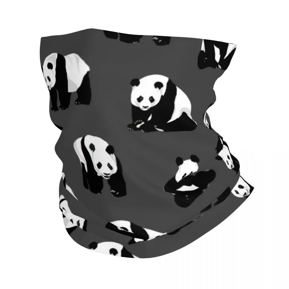 Pandas na šedej šatke krk gaiter tlačený panda medveď roztomilý balaclavas tvár šál vonku rybársky rybársky rybársky rybár