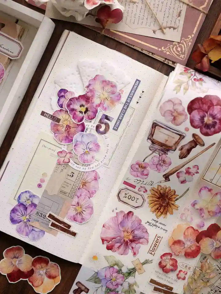 Pansy Xiao Bai Jia Original Retro Fresh Flower Journalwashi Pet Tape M M
