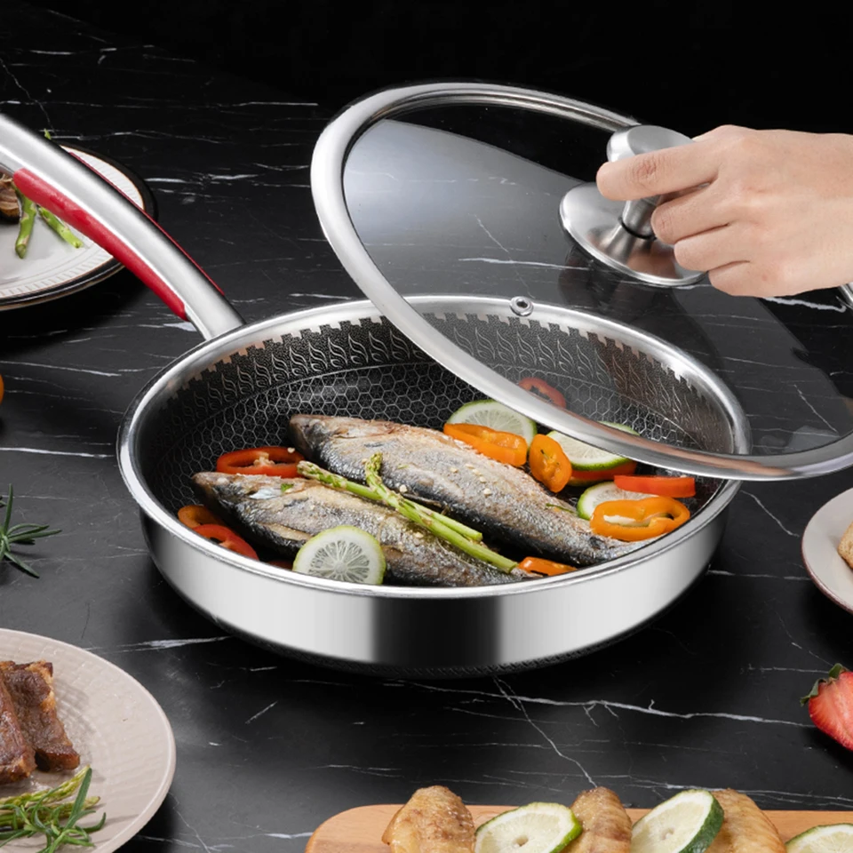 Panňačka na vyprážanie potravín, 316 z nehrdzavejúcej ocele Non Stick Pan Panvový honosný hrniec Indukčný indukčný sporák plynový sporák Všeobecný wok, 22/28/30cm