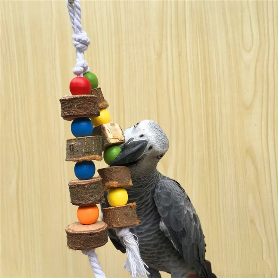 Papagájový hračkársky výkyv farebný strun stojan Prírodné drevené vtáky Parrot farebné hračky žuvacie uhry