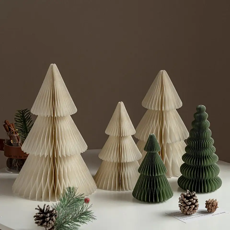 Papier vianočný stromček 3D voštinový papier Vianoce stromy Ornament Rustikálny stolový stredisko pre dekoráciu domácej školy v kancelárii