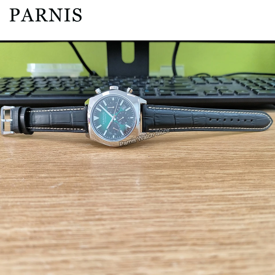 Parnis 40 mm pánsky automatický mechanický zelený číselník Sapphire Crystal z nehrdzavejúcej ocele
