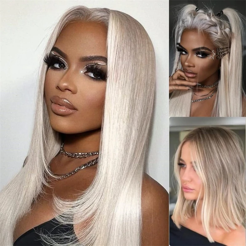 Parochne blond bob pre biele ženy 13x4 čipky predné parochne Soft Syntetic Ombre Ash Blonde 14 