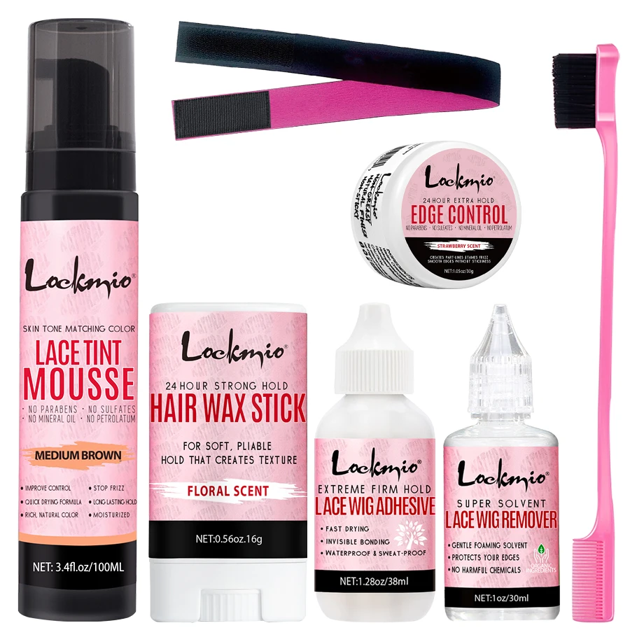 Parochná lepidlá Tint Mousse Kit zafarbená penová pena pre parochne sfarbenie sfarbenie okraja ovládacieho lietadla Flyaways vlasový gél vosk Toupee Adhesive Remover 7ks