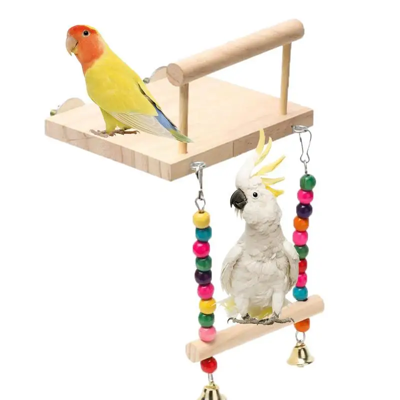 Parrot Platform Wood Parrot Hračky s klietkovými doplnkami s hrkálkou pre Budgie Cockatiel Conure Paráke
