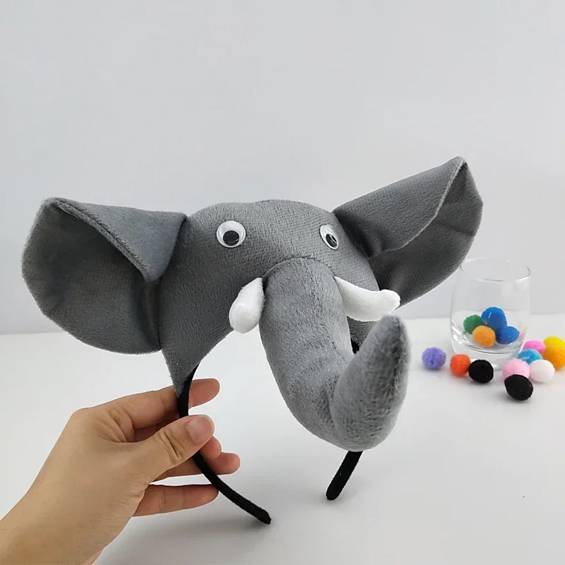 Party Elephant Ear čelenka kravata Tail pre deti narodeniny zvierat vlasy Plyšové pokrývky hlavy Halloween kostým Cosplay