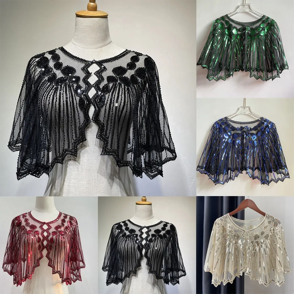 Party Shawl Dámske dámske dvadsiate roky šál s korálkovými flitrami Deco Evening Cape Flapper Cover Up Gatsby Temed and Wedding