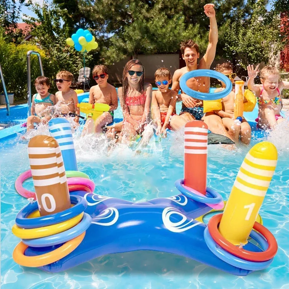 Party Sportming Plave nafukovací prsteň Hodia hra plávajúce hračky pre deti pre deti Dospelé vodné doplnky plážové zásoby so 4 slučkami