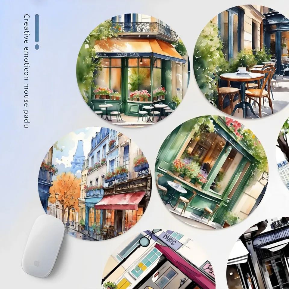 Parížska kultúrna pouličná scenéria podlahová podlaha Mat Ins Tide Round Keyboard Mat stola Mat Študenti skrinky Gamer Desktop MousePad Cup Mats