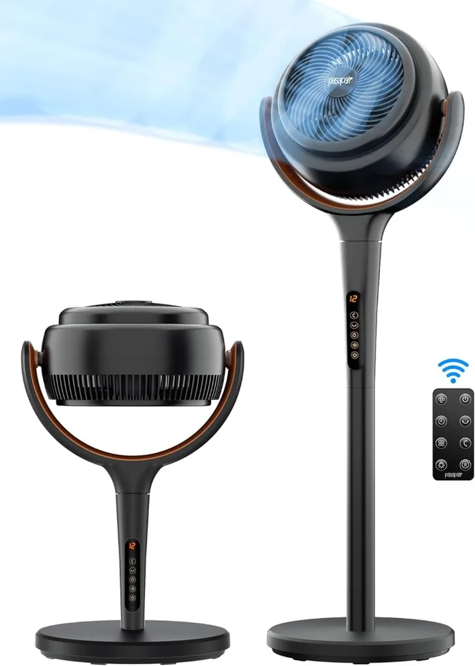 PASAPAIR MEDESTAL ventilátor s svetlom, 12 rýchlosti prenosný oscilujúci ventilátor pre nastaviteľnú výšku spálne, 90 °+90 ° inteligentné podlahové ventilátory