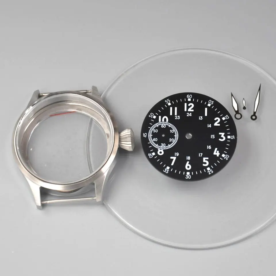Pase Case Case 43mm Set z nehrdzavejúcej ocele Dial ruky Sapphire Glass Fit ST3600 6497/6498 Pohyby Mechanické náramkové hodinky