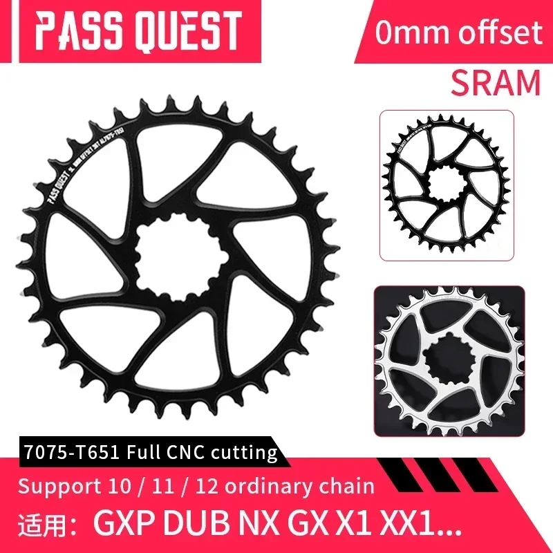 Pass Quest-Narrow Wide Raisring, ofset MTB, štrkový bicykel, 30T-48T pre GX, XX, XX1, X0, X9, 3-skrutku, oválne, striebro, čierny