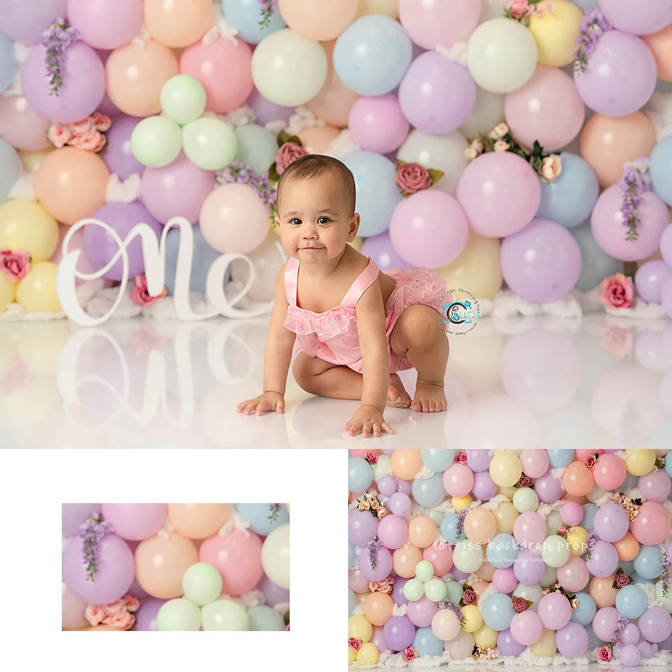 Pastel balón kvetinové nástenné pozadie deti detská narodeninová torta Smash Photocall Decors Child Photo Balóny na stenu pozadie