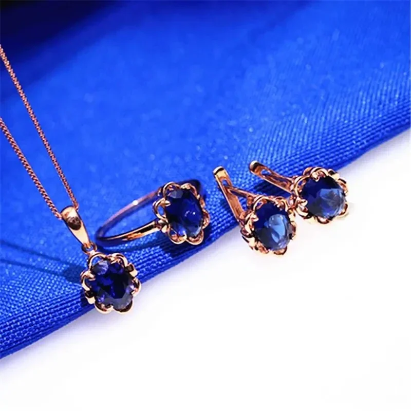 Pastované 14k ružové zlato vykladané zafírové kvetinové krúžky pre ženy otvorené elegantné špičkové zásnubné šperky