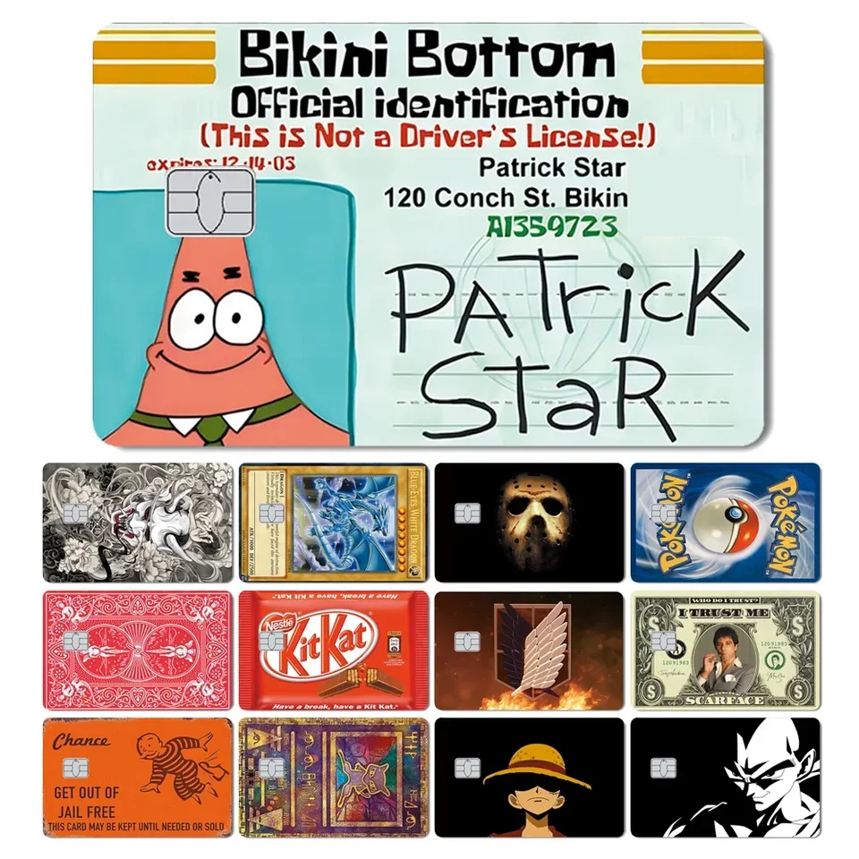 Patrick Star SpongeBob Poker poker Anmie PVC STRACKER FILM Cover pre kreditnú kartu Front Bank Card Front