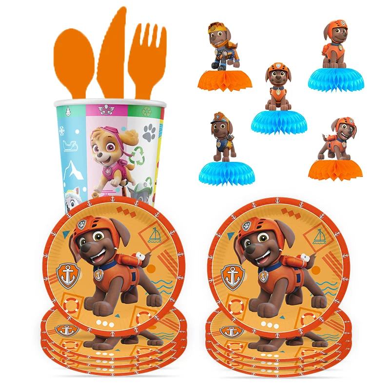 Paw Patrol Orange Patrol Dogs Birthday Decoration Balóny Papierový pohár podnos na jedno použitie riadu pozadie kúpal