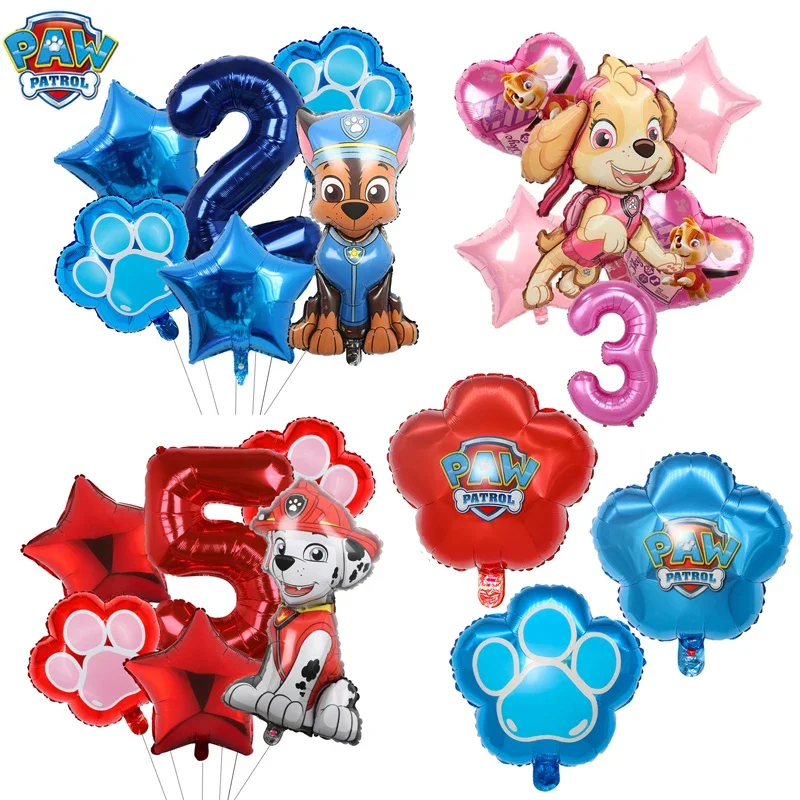 Paw Patrols Number Balón sada Chase Skye Marshall Modely fólie Ballons karikatúra chlapče dievča hračky narodeniny oslava dekorácie Darček pre deti