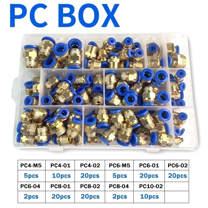 PC Series Boxed 4 mm 6 mm 8 mm 10 mm 12 mm 12 mm spojovacie konektory hadicové trubice Pneumatické tvarovky 1/4 1/8 Push do spojov s rýchlym uvoľňovaním