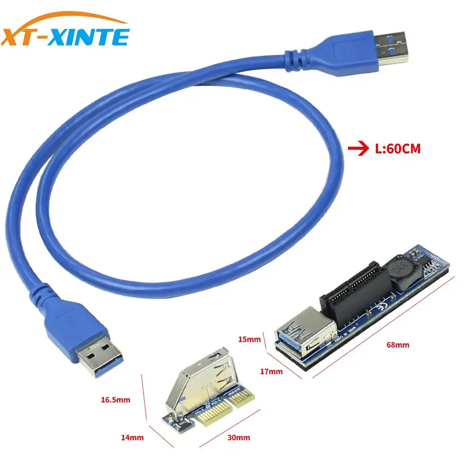 PCI-E 1X až X1 Extender Adapter USB 3.0 Kábel SATA Power PCI Express Extender pre PC pre základnú dosku PCIe X1 Slot Riser Pridať na kartu