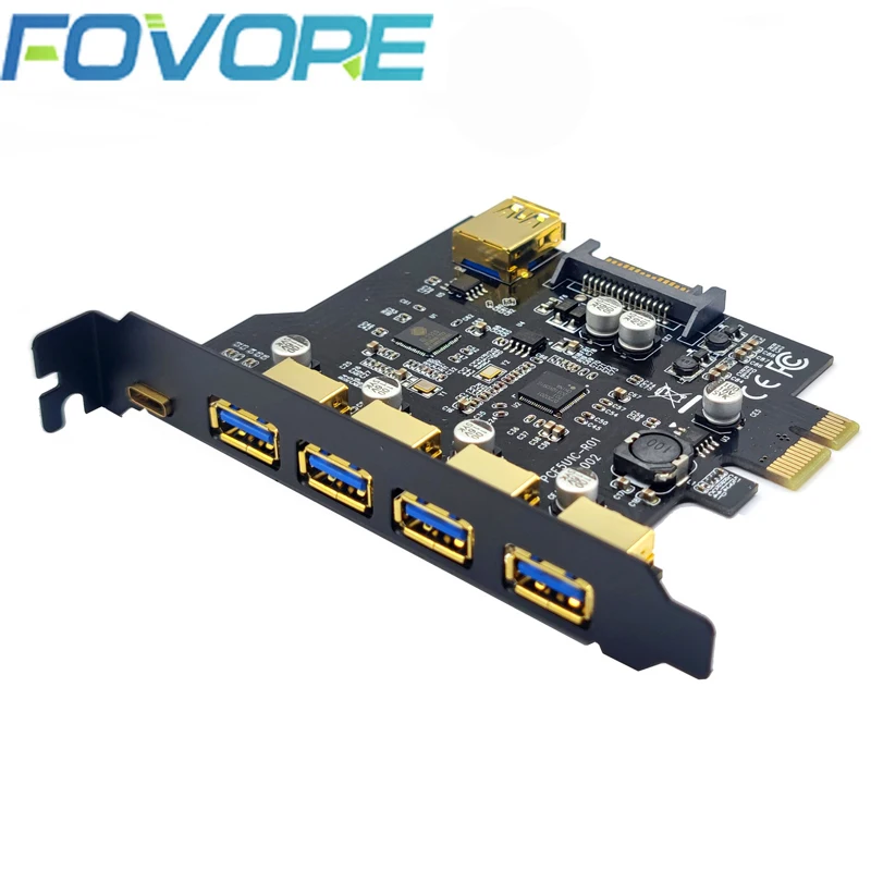 PCIE USB Expansion Card PCI Express X1 do USB Typ C + 4 Port Externý USB3.0 + 1 Port Internal USB3.0 doska PCI-E USB 3.2 Raser