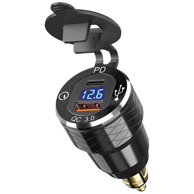 PD 3.0 Typ C USB Fast Charger Din na USB a 18W elektrickú zásuvku s voltmeterom pre 12v-24V Ducati BMW Motocykel
