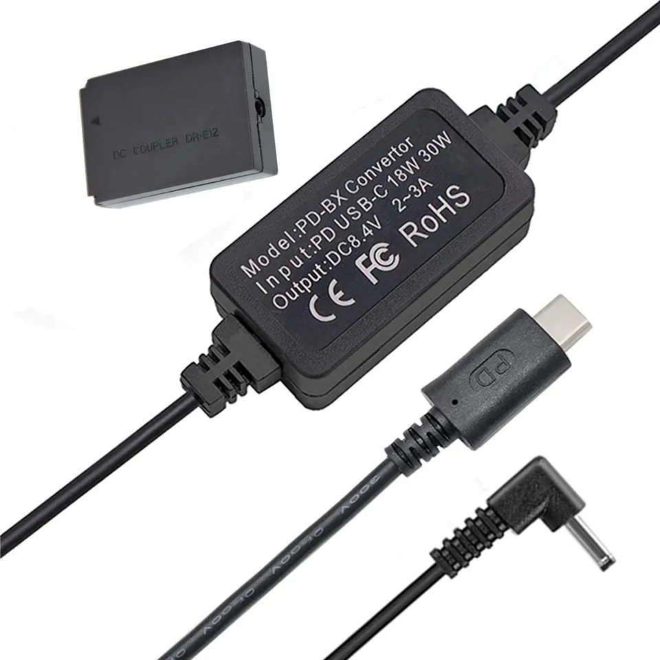 PD USB-C Convertor+ DR E12 DC COUPLER LP-E12 DUM) pre CANON EOS M2, EOS M50 Mark II, EOS M100, KISS M ACK-E12